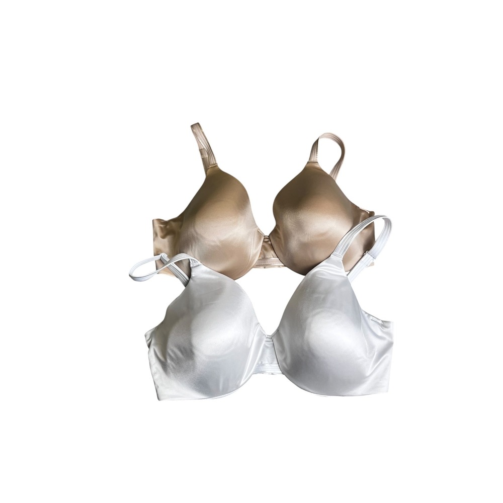 Bali One Smooth U Ultra Light Underwire Bra 36D White Tan 3W11 Set of 2